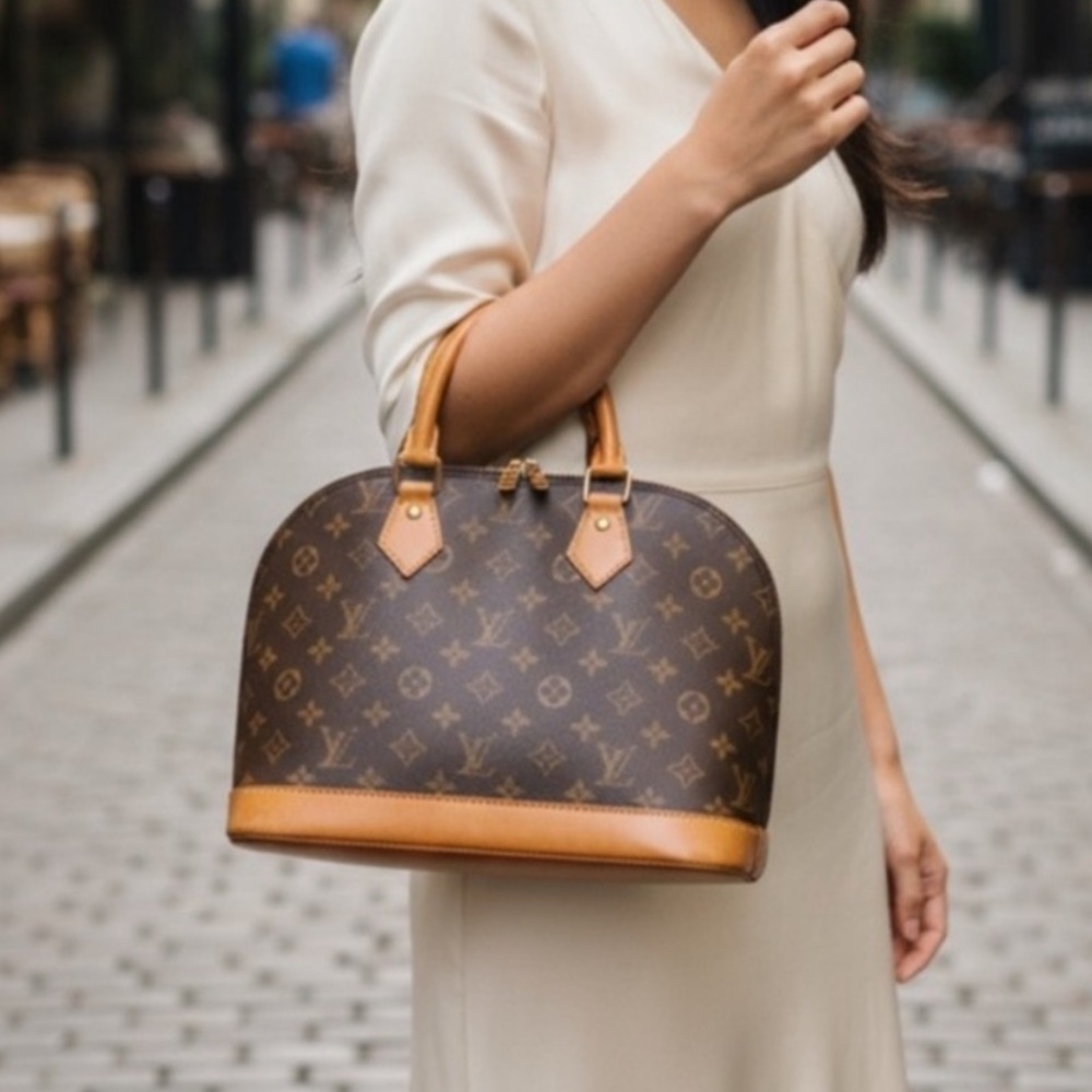 Authentic Louis Vuitton Vintage Alma LV Brown Tan Monogram